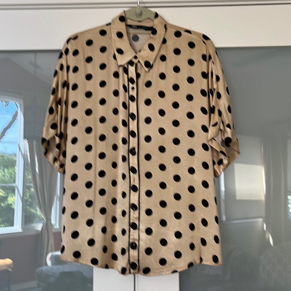 Zara Silky-Satin PolkaDot Tunic Blouse